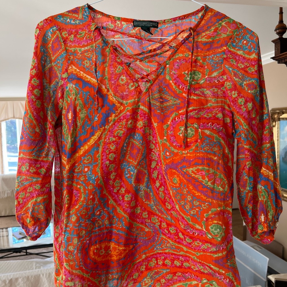 Lauren Jeans company - Ralph Lauren womens orange multicolored top Sz S